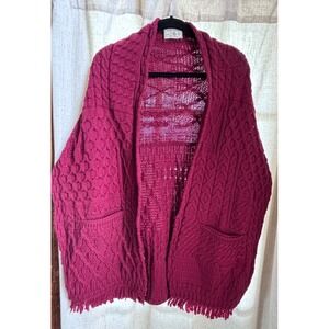 Connemara Knitwear Merino Wool Cable Knit Cardigan Wrap Ireland Magenta A3603 OS